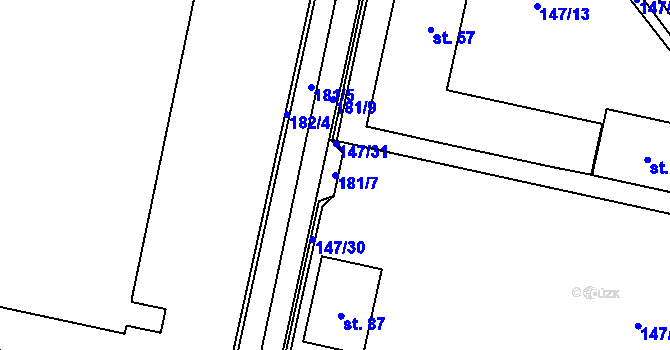 Parcela st. 181/7 v KÚ Moravčice, Katastrální mapa