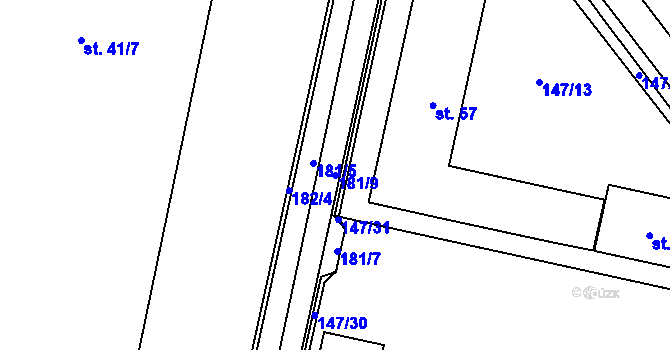 Parcela st. 181/9 v KÚ Moravčice, Katastrální mapa