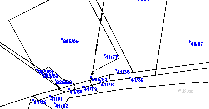 Parcela st. 41/77 v KÚ Moravčice, Katastrální mapa