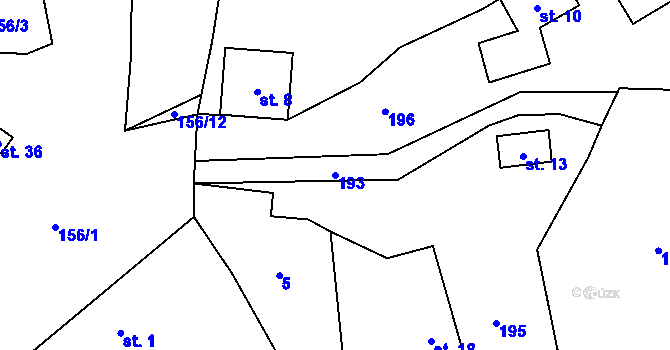 Parcela st. 193 v KÚ Moravčice, Katastrální mapa