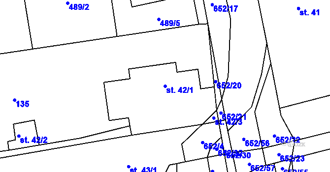 Parcela st. 42/1 v KÚ Robousy, Katastrální mapa