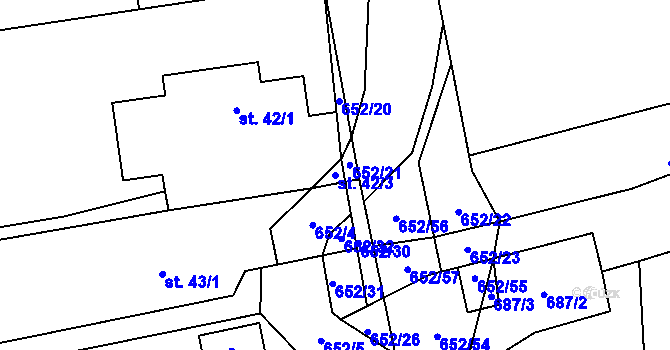 Parcela st. 42/3 v KÚ Robousy, Katastrální mapa