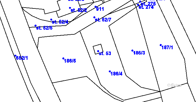Parcela st. 53 v KÚ Robousy, Katastrální mapa
