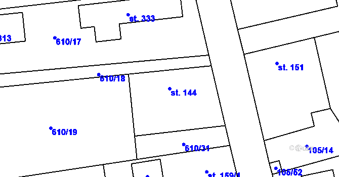 Parcela st. 144 v KÚ Robousy, Katastrální mapa