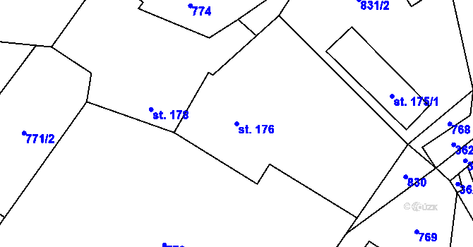 Parcela st. 176 v KÚ Robousy, Katastrální mapa