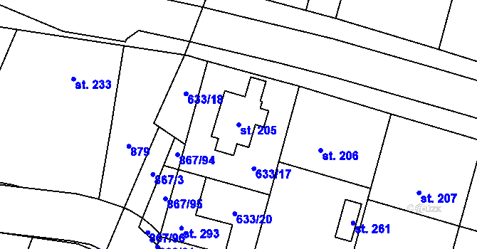Parcela st. 205 v KÚ Robousy, Katastrální mapa