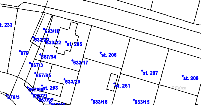 Parcela st. 206 v KÚ Robousy, Katastrální mapa