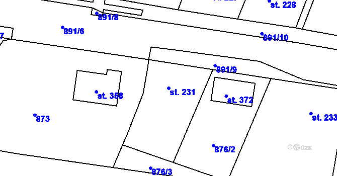Parcela st. 231 v KÚ Robousy, Katastrální mapa