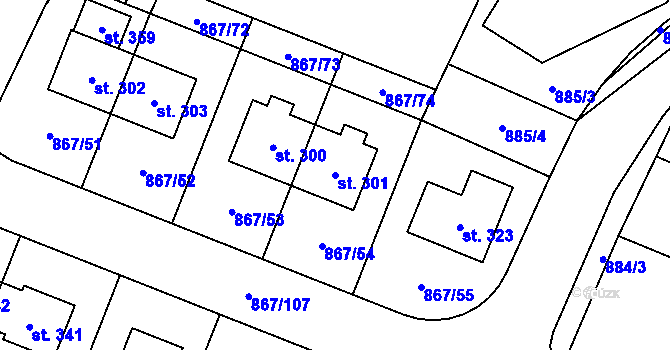 Parcela st. 301 v KÚ Robousy, Katastrální mapa