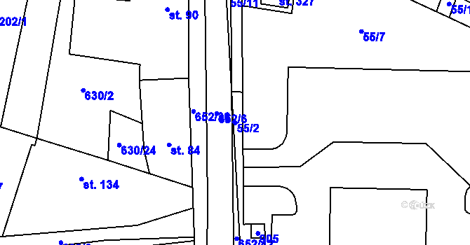 Parcela st. 55/2 v KÚ Robousy, Katastrální mapa