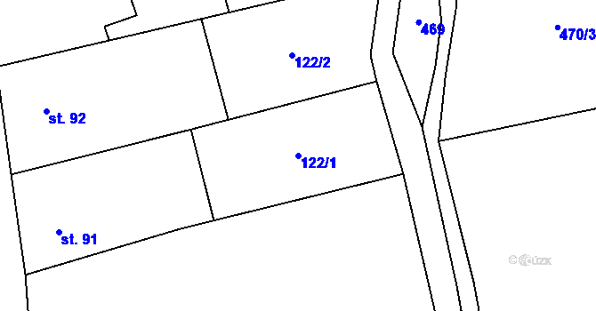 Parcela st. 122/1 v KÚ Robousy, Katastrální mapa