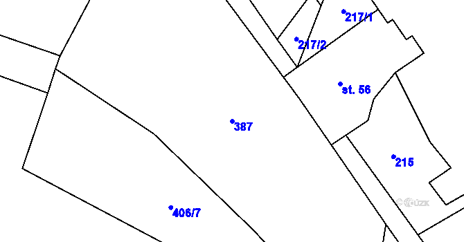 Parcela st. 387 v KÚ Robousy, Katastrální mapa