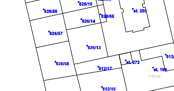 Parcela st. 626/13 v KÚ Robousy, Katastrální mapa