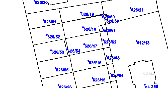 Parcela st. 626/17 v KÚ Robousy, Katastrální mapa