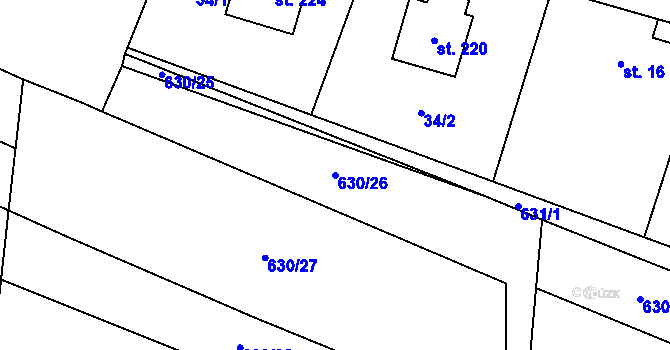 Parcela st. 630/26 v KÚ Robousy, Katastrální mapa