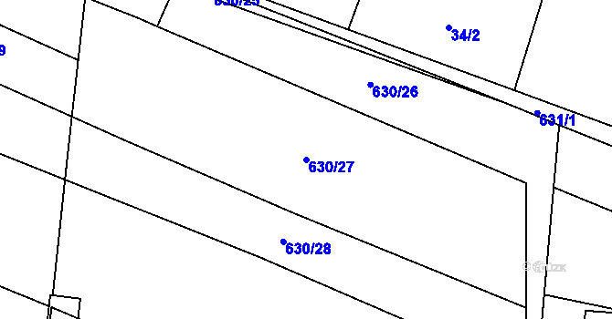 Parcela st. 630/27 v KÚ Robousy, Katastrální mapa