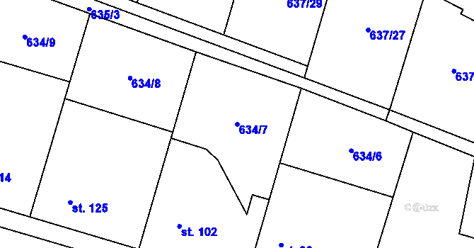 Parcela st. 634/7 v KÚ Robousy, Katastrální mapa