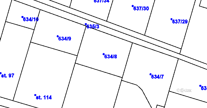 Parcela st. 634/8 v KÚ Robousy, Katastrální mapa