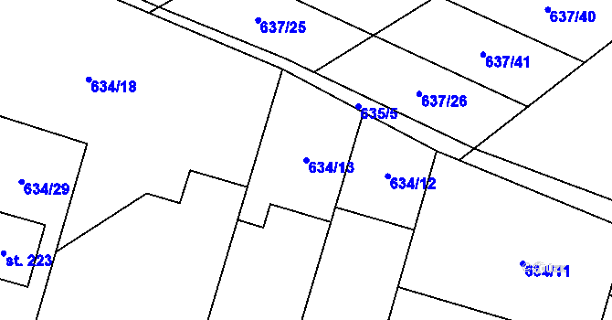 Parcela st. 634/13 v KÚ Robousy, Katastrální mapa