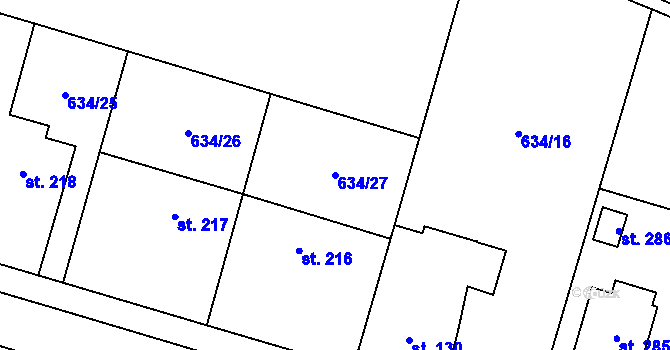 Parcela st. 634/27 v KÚ Robousy, Katastrální mapa