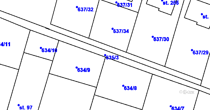 Parcela st. 635/3 v KÚ Robousy, Katastrální mapa