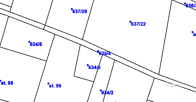 Parcela st. 635/4 v KÚ Robousy, Katastrální mapa