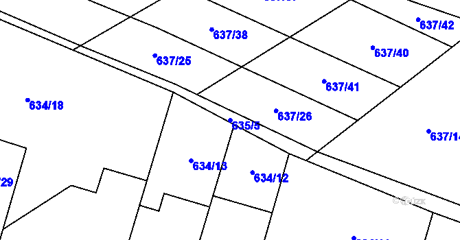 Parcela st. 635/5 v KÚ Robousy, Katastrální mapa