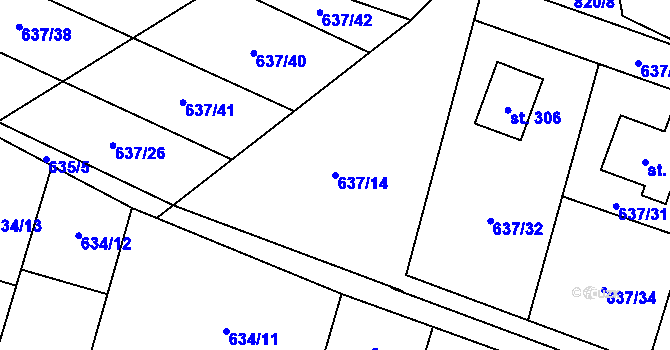 Parcela st. 637/14 v KÚ Robousy, Katastrální mapa