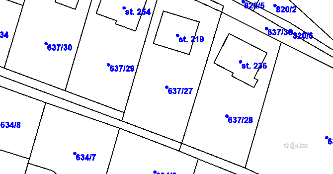 Parcela st. 637/27 v KÚ Robousy, Katastrální mapa