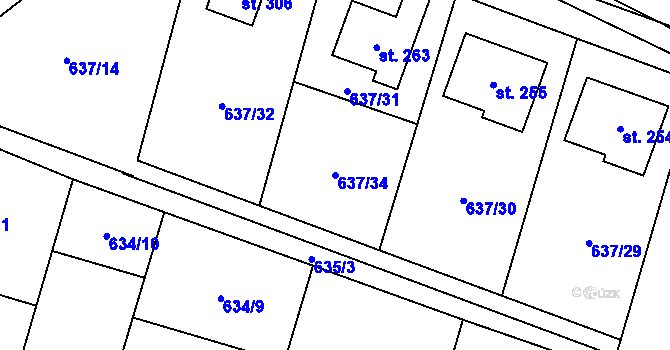 Parcela st. 637/34 v KÚ Robousy, Katastrální mapa