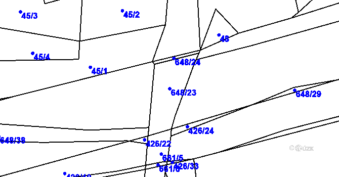 Parcela st. 648/23 v KÚ Robousy, Katastrální mapa