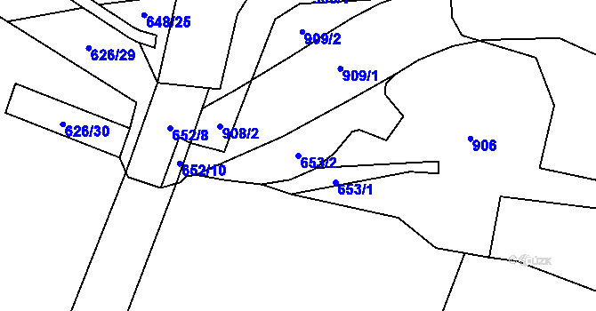 Parcela st. 653/2 v KÚ Robousy, Katastrální mapa