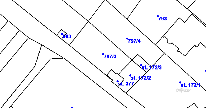 Parcela st. 797/3 v KÚ Robousy, Katastrální mapa