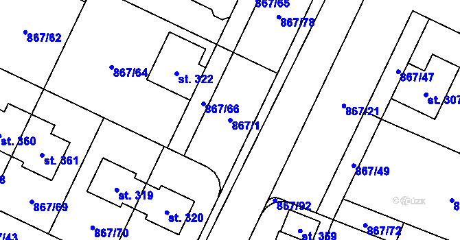 Parcela st. 867/1 v KÚ Robousy, Katastrální mapa