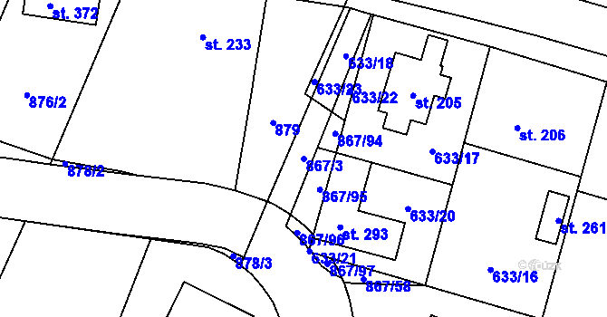 Parcela st. 867/3 v KÚ Robousy, Katastrální mapa