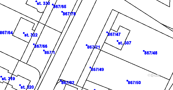 Parcela st. 867/21 v KÚ Robousy, Katastrální mapa