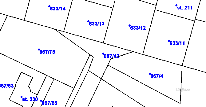 Parcela st. 867/42 v KÚ Robousy, Katastrální mapa
