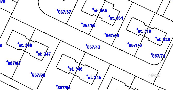 Parcela st. 867/43 v KÚ Robousy, Katastrální mapa