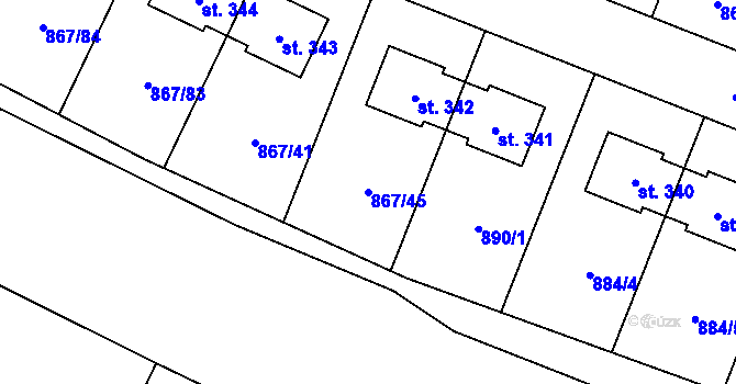 Parcela st. 867/45 v KÚ Robousy, Katastrální mapa