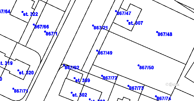 Parcela st. 867/49 v KÚ Robousy, Katastrální mapa