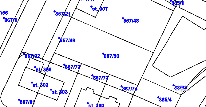 Parcela st. 867/50 v KÚ Robousy, Katastrální mapa