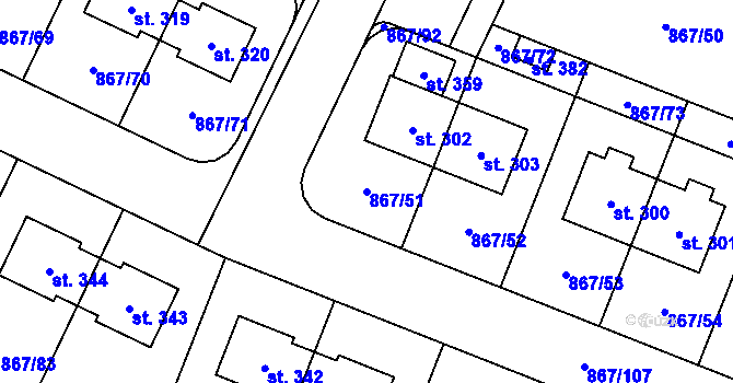 Parcela st. 867/51 v KÚ Robousy, Katastrální mapa