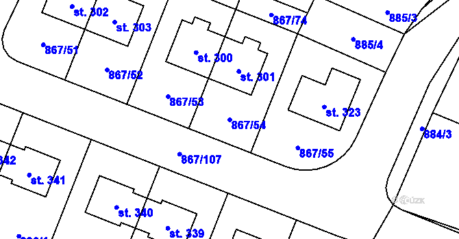 Parcela st. 867/54 v KÚ Robousy, Katastrální mapa