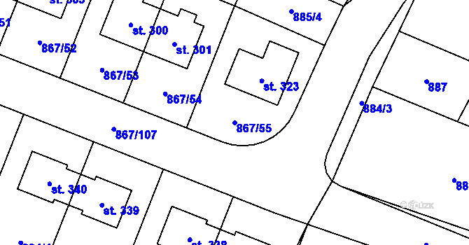 Parcela st. 867/55 v KÚ Robousy, Katastrální mapa