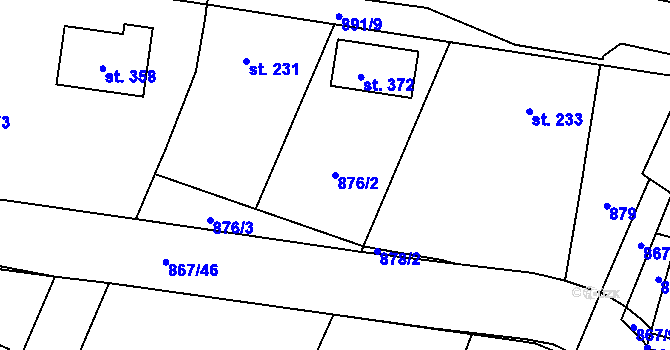 Parcela st. 876/2 v KÚ Robousy, Katastrální mapa