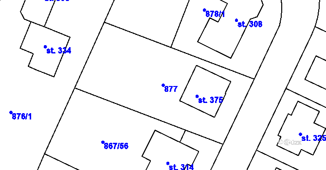 Parcela st. 877 v KÚ Robousy, Katastrální mapa