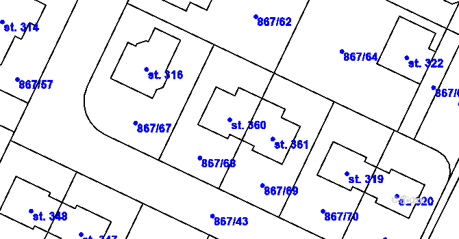 Parcela st. 360 v KÚ Robousy, Katastrální mapa