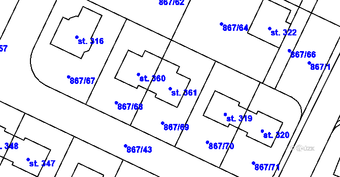 Parcela st. 361 v KÚ Robousy, Katastrální mapa