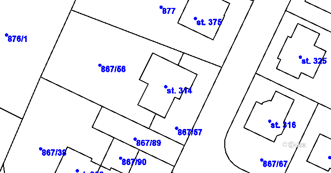 Parcela st. 314 v KÚ Robousy, Katastrální mapa
