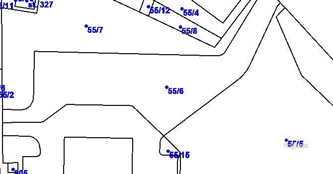 Parcela st. 55/6 v KÚ Robousy, Katastrální mapa